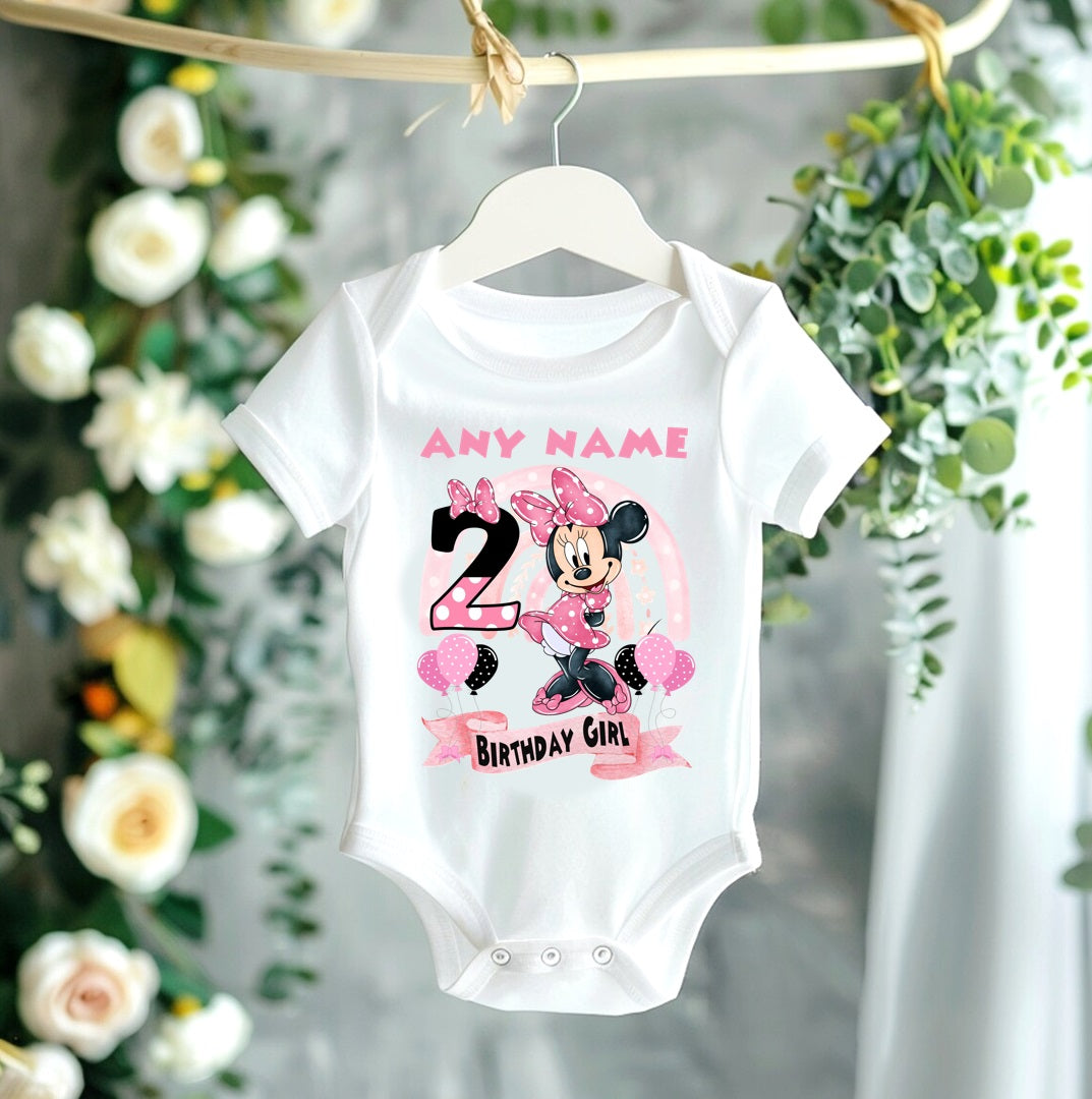 All Sizes Minnie Mouse Custom Personalized Name Birthday Pink White Black Ribbon Sewn Tutu Outfit Set Dress
