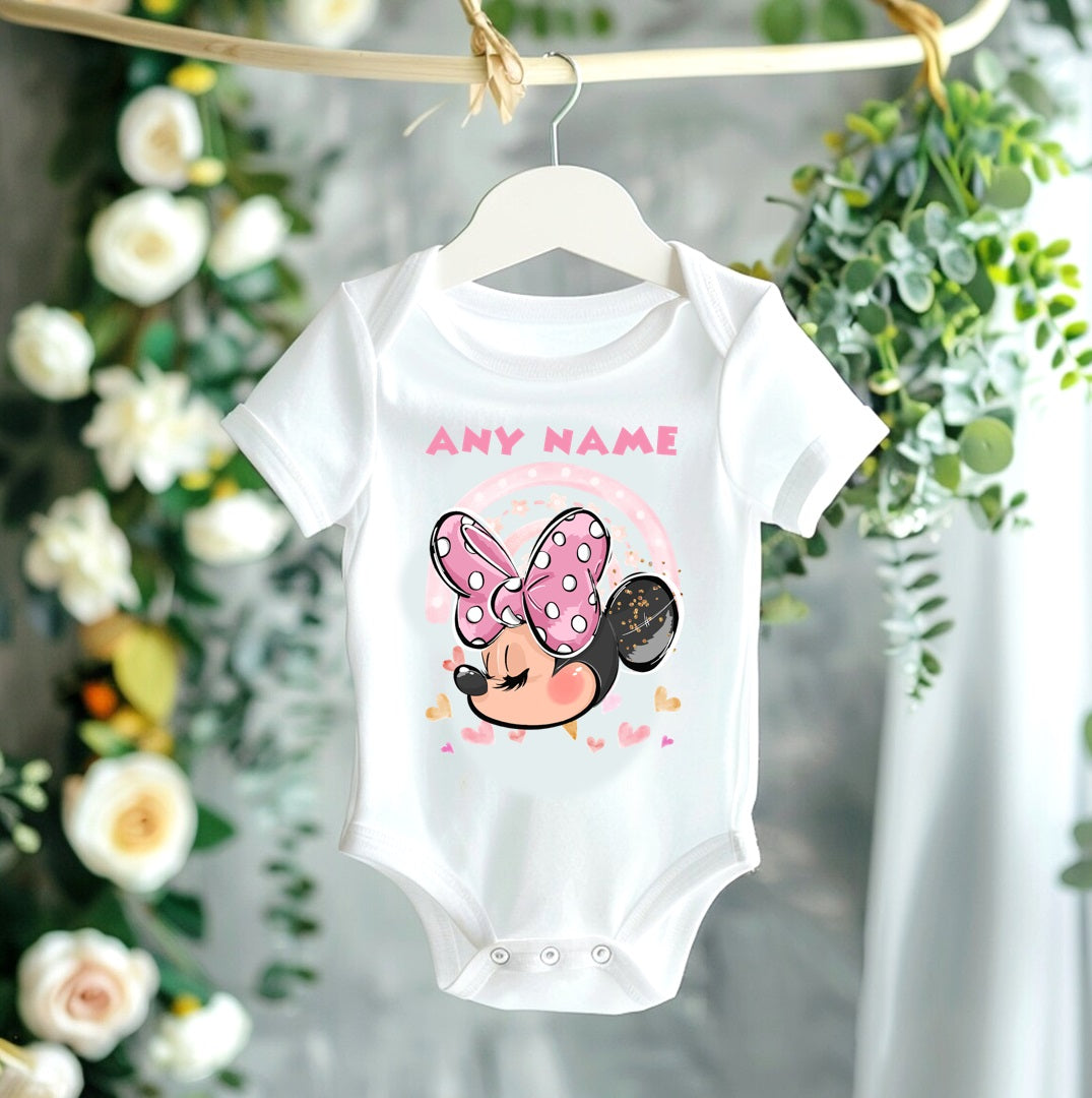All Sizes Minnie Mouse Custom Personalized Name Pink Hot Pink Gold Ribbon Sewn Tutu Outfit Set Dress