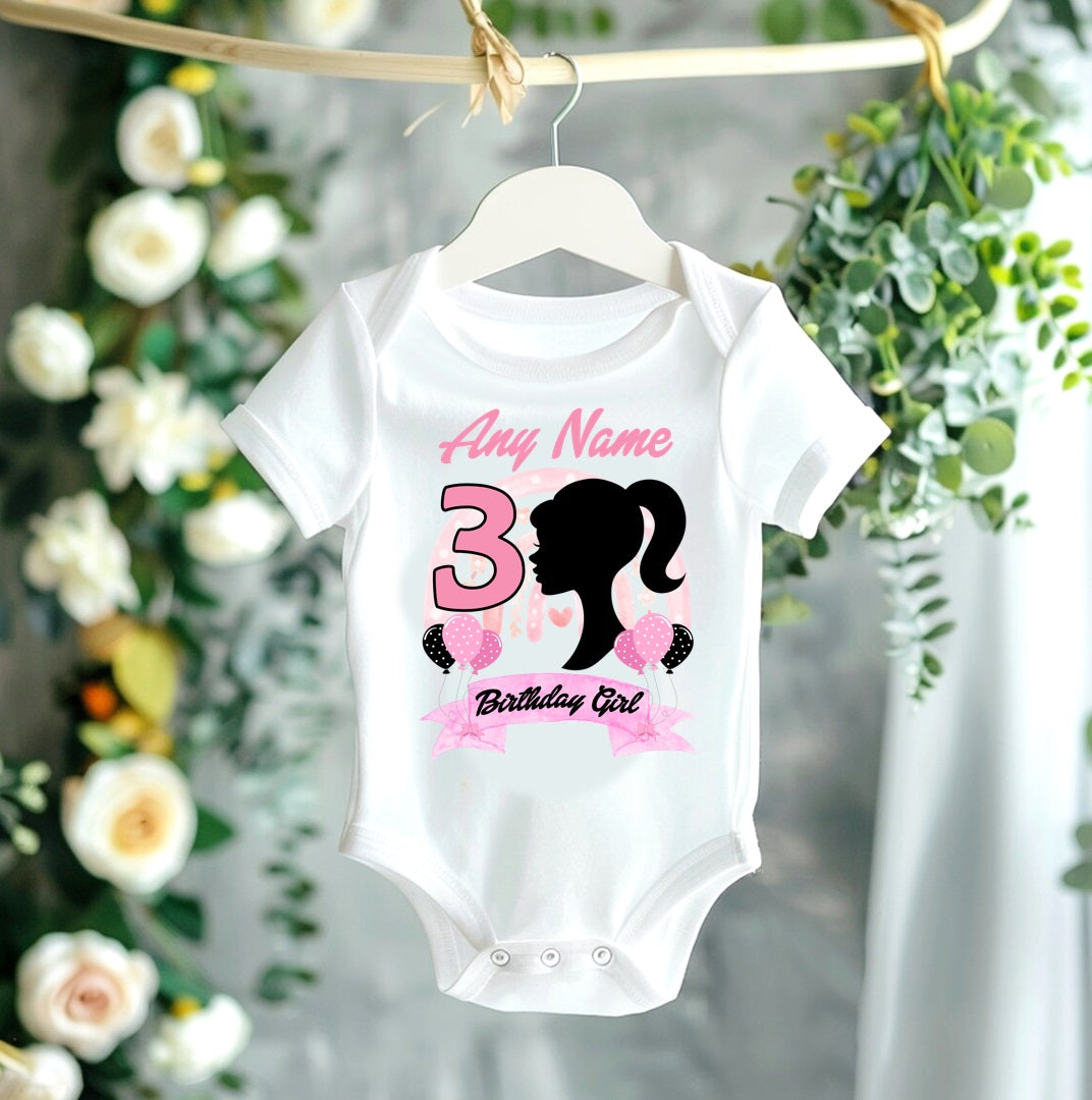 All Sizes Barbie Face Silhouette Custom Personalized Name Birthday Pink White Black Ribbon Sewn Tutu Outfit Set Dress