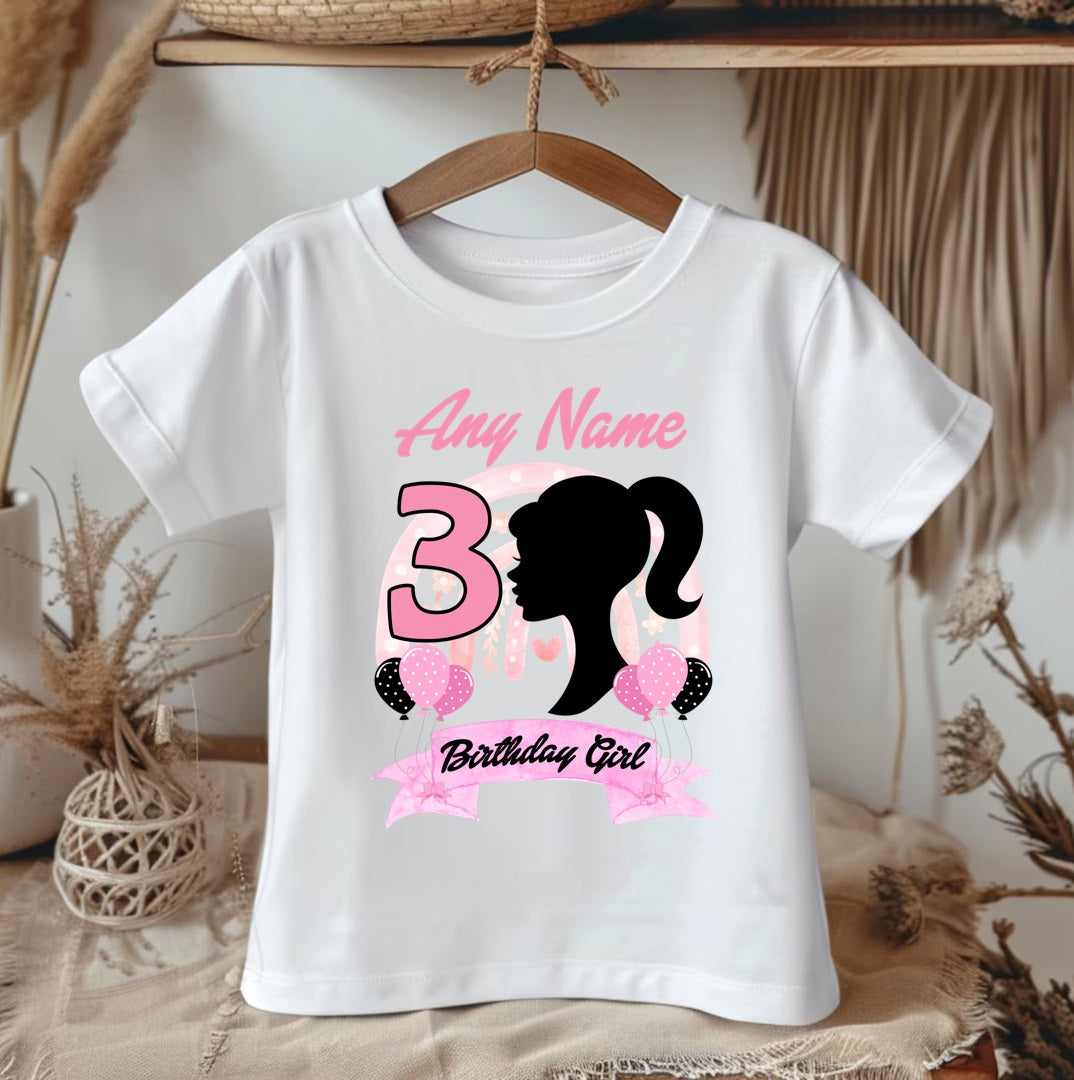 All Sizes Barbie Face Silhouette Custom Personalized Name Birthday Pink White Black Ribbon Sewn Tutu Outfit Set Dress