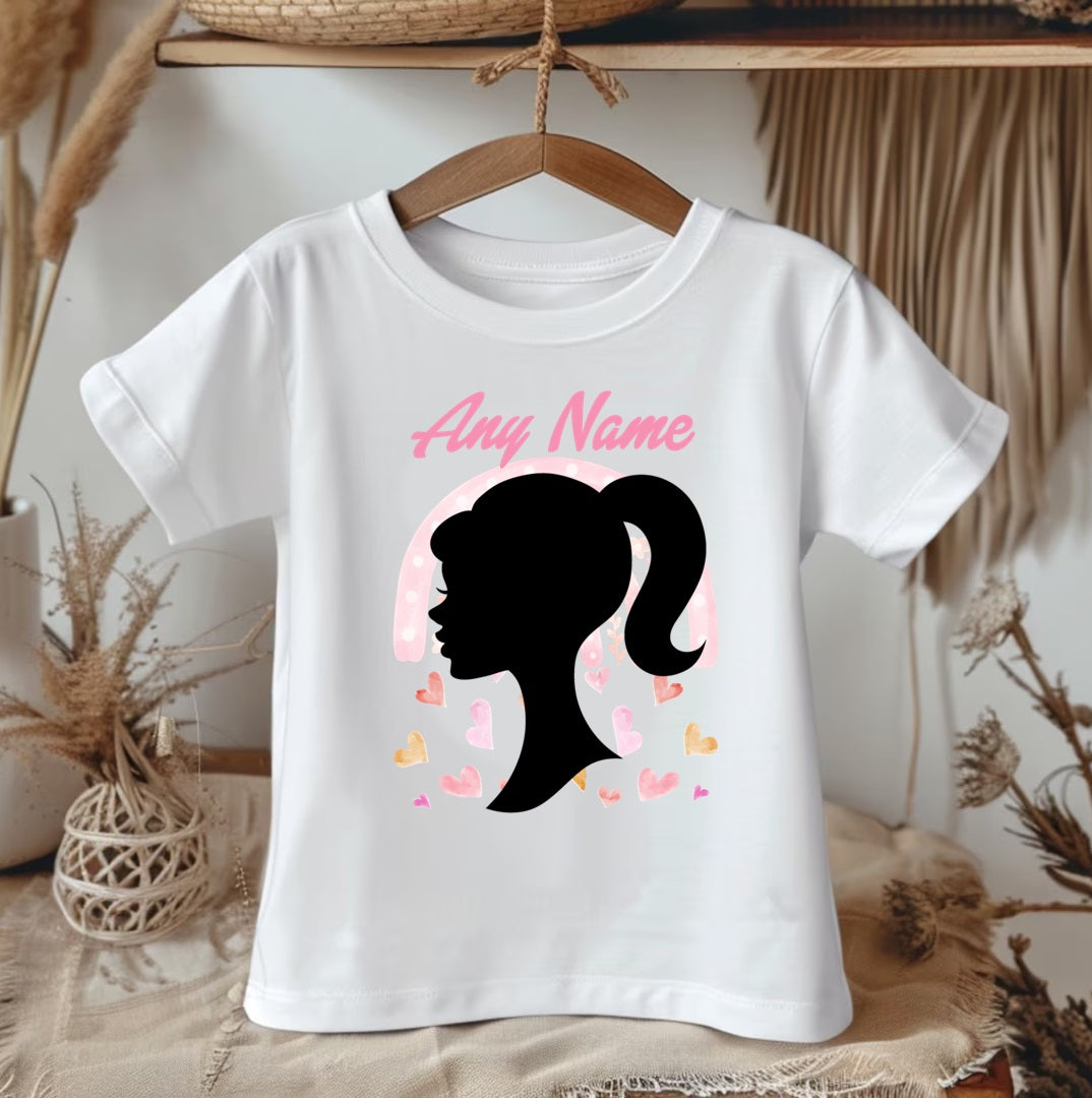 All Sizes Barbie Face Silhouette Custom Personalized Name Pink White Black Ribbon Sewn Tutu Outfit Set Dress