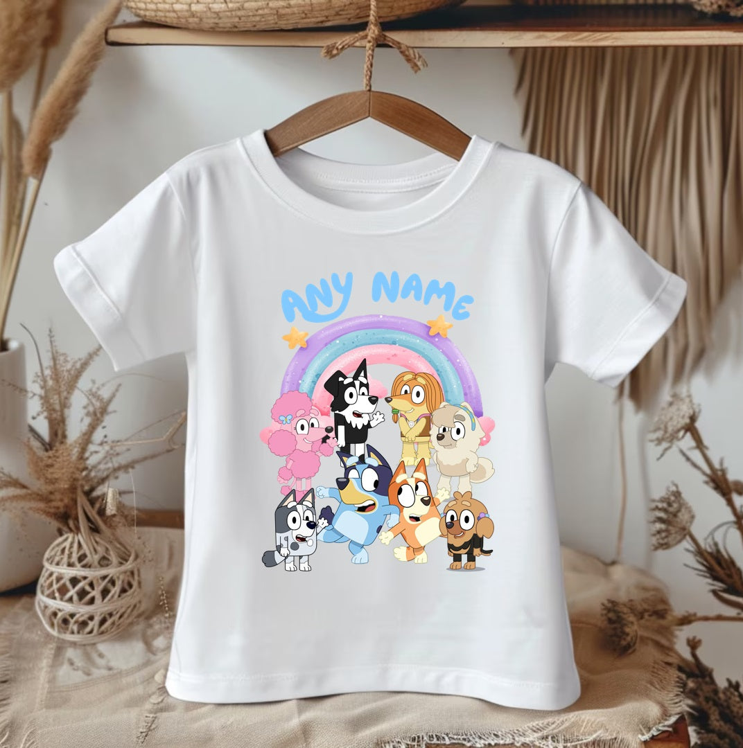 All Sizes Bluey & Bingo Custom Personalized Name Rainbow Ribbon Sewn Tutu Outfit Set Dress