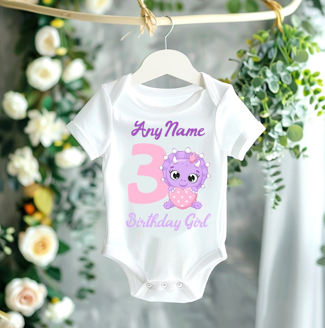 All Sizes Cute Little Purple Dinosaur Custom Personalized Name Birthday Pink Purple Ribbon Sewn Tutu Outfit Set Dress