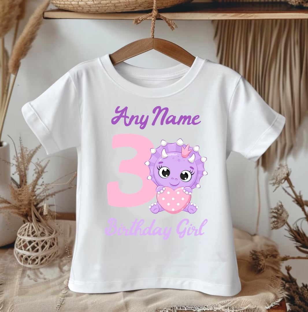 All Sizes Cute Little Purple Dinosaur Custom Personalized Name Birthday Pink Purple Ribbon Sewn Tutu Outfit Set Dress