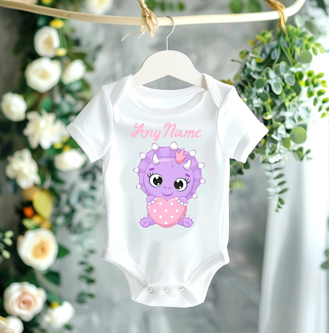 All Sizes Cute Little Purple Dinosaur Custom Personalized Name Pink Blue Purple Ribbon Sewn Tutu Outfit Set Dress