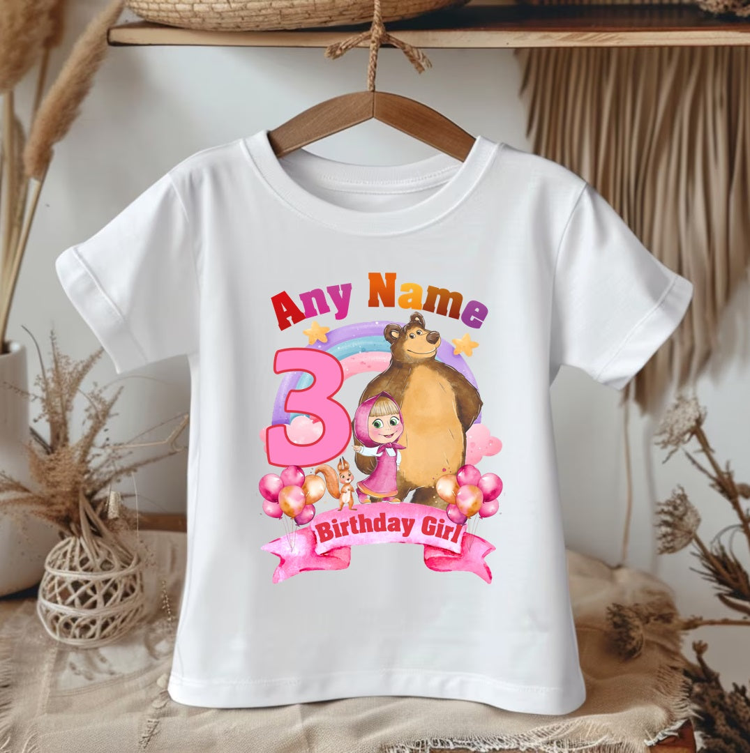 All Sizes Masha and the Bear Custom Personalized Name Birthday Rainbow Ribbon Sewn Tutu Outfit Set Dress