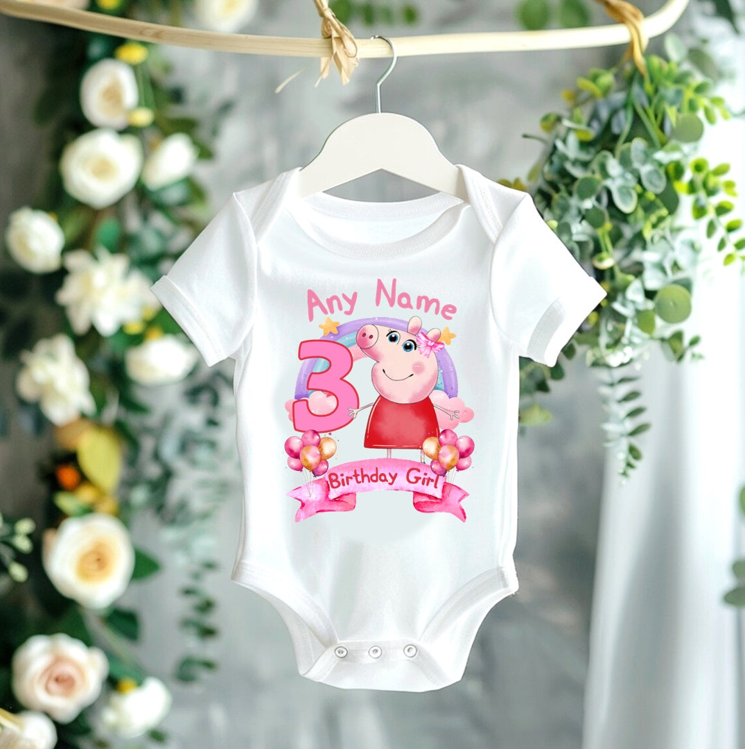 All Sizes Peppa Pig Custom Personalized Name Birthday Pink Red Gold Ribbon Sewn Tutu Outfit Set Dress