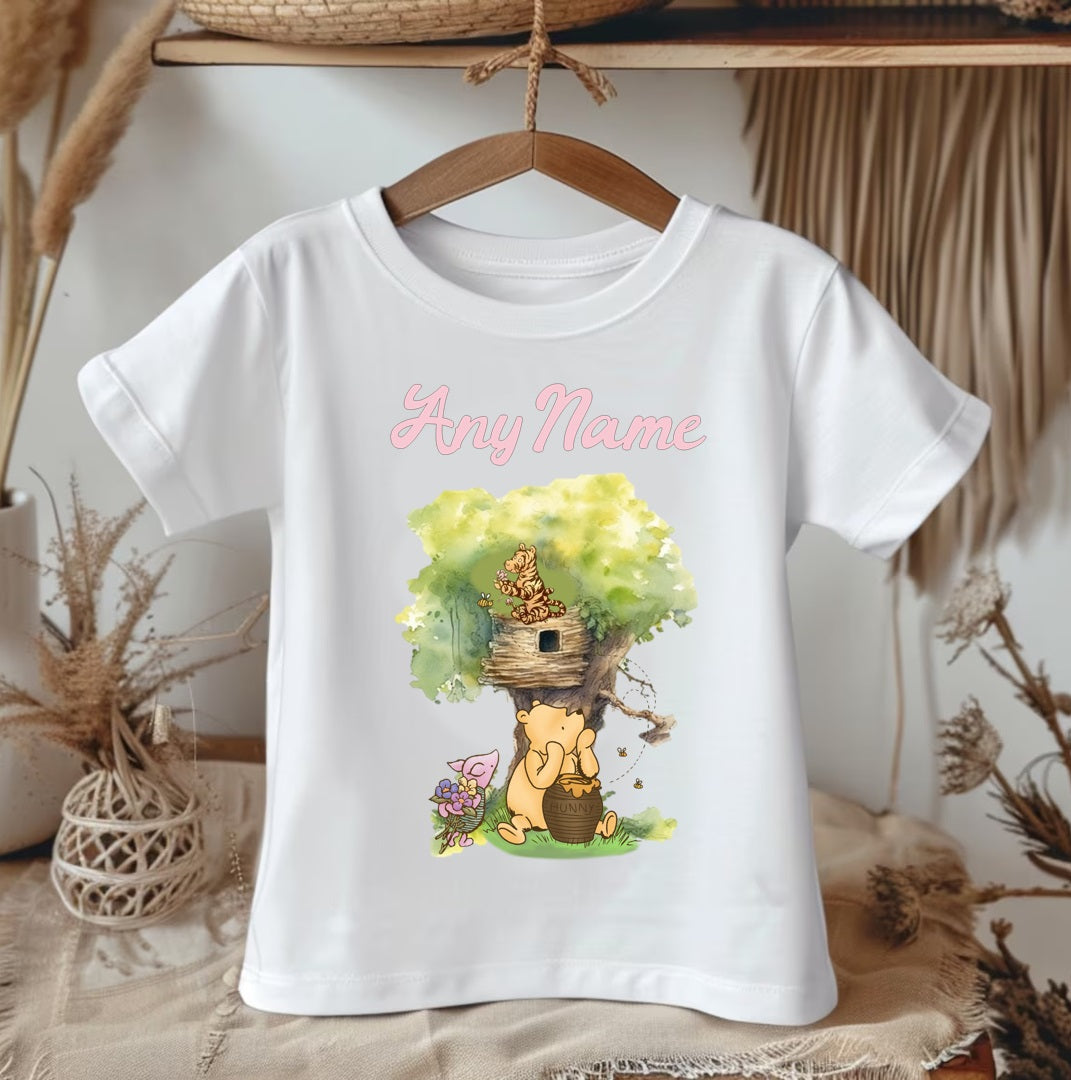 All Sizes Winnie the Pooh Girls Custom Personalized Name Red Yellow Brown Ribbon Sewn Tutu Outfit Set Dress