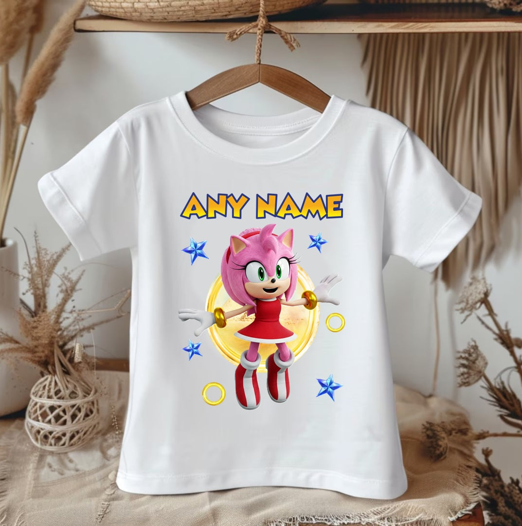 All Sizes Sonic the Hedgehog Movie Amy Rose Custom Personalized Name Pink Hot Pink Gold Ribbon Sewn Tutu Outfit Set Dress