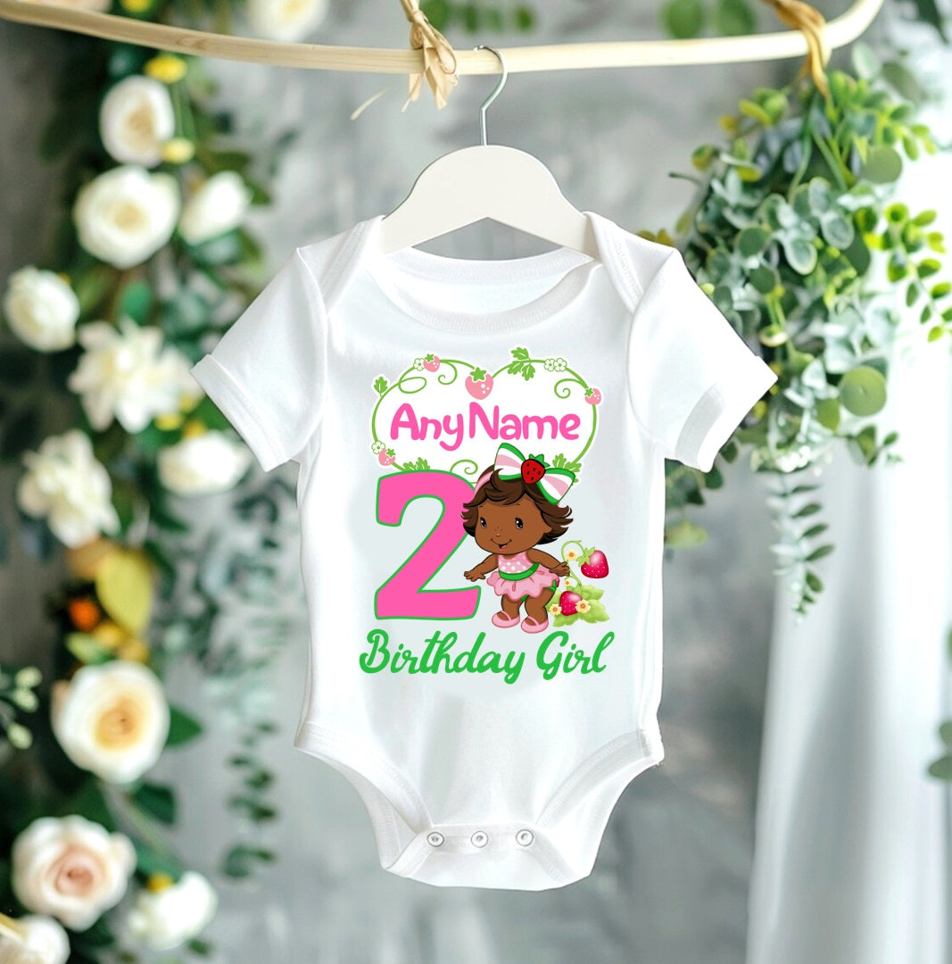 All Sizes Strawberry Shortcake Baby Black African American Custom Personalized Name Birthday Red Pink Gold Ribbon Sewn Tutu Outfit Set Dress