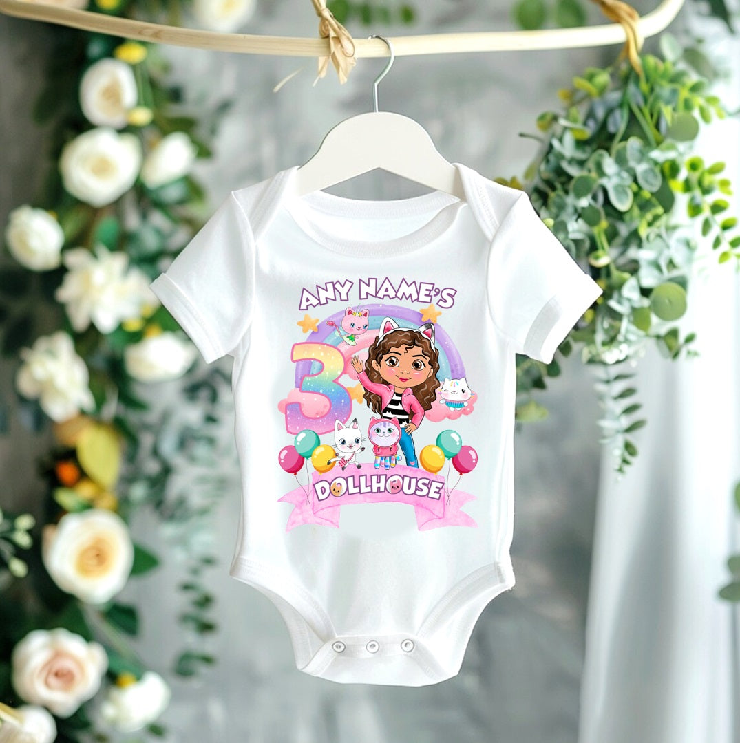 All Sizes Gabby's Dollhouse Custom Personalized Name Birthday Rainbow Ribbon Sewn Tutu Outfit Set Dress