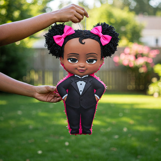 Black African American Boss Baby Girl 24" Piñata with Stick & Blindfold Birthday Party Gift