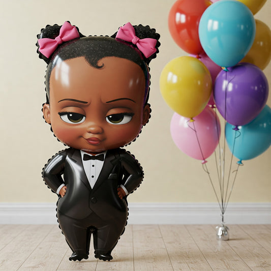 Black African American Boss Baby Girl 4 Foot Foil Balloon Birthday Party Gift