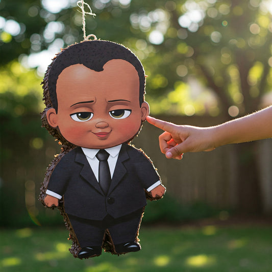 Black African American Boss Baby Boy 24" Piñata with Stick & Blindfold Birthday Party Gift