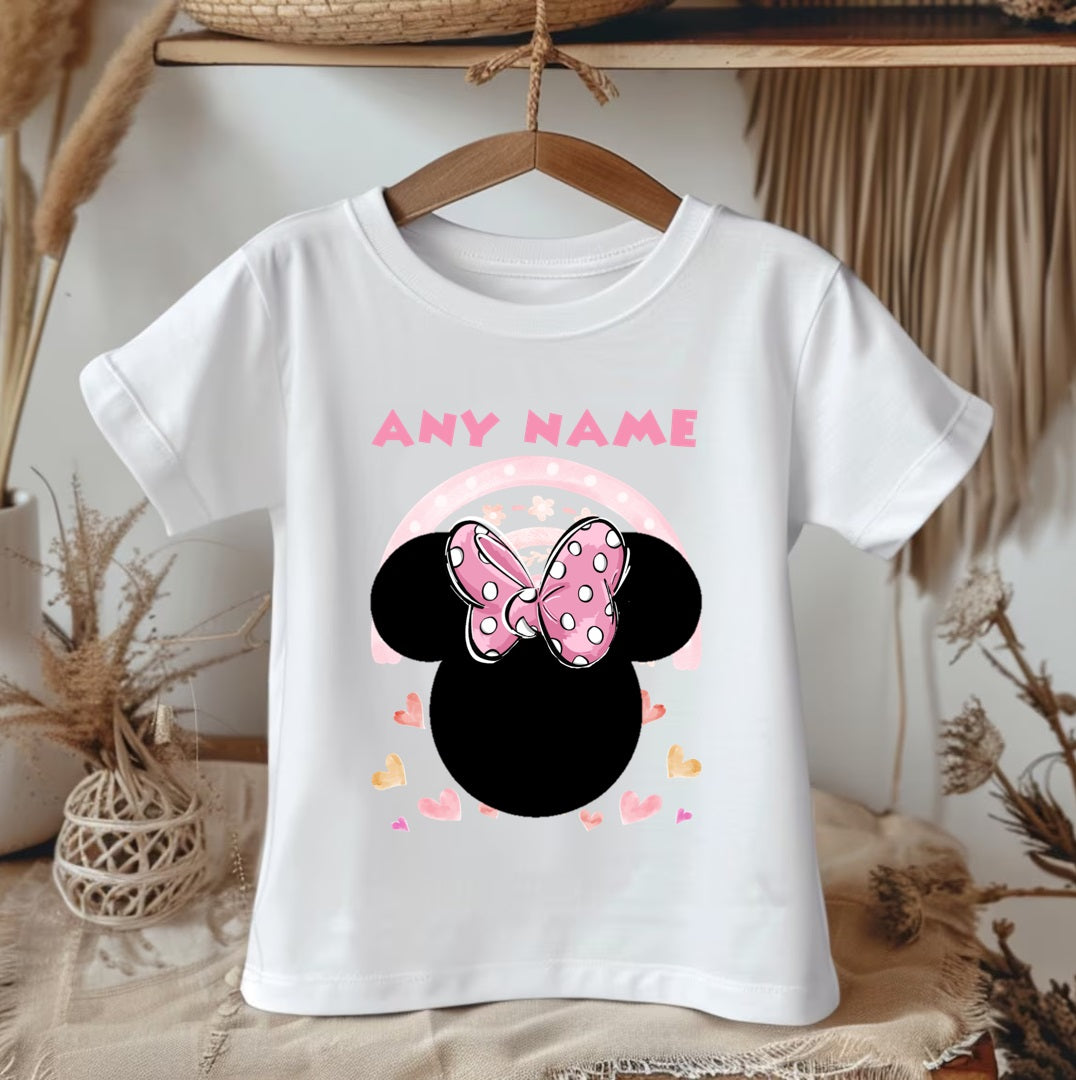 All Sizes Minnie Mouse Pink Bow Custom Personalized Name Pink White Black Ribbon Sewn Tutu Outfit Set Dress