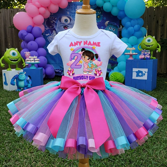 All Sizes Monsters Inc Boo Custom Personalized Name Birthday Pink Blue Purple Ribbon Sewn Tutu Outfit Set Dress