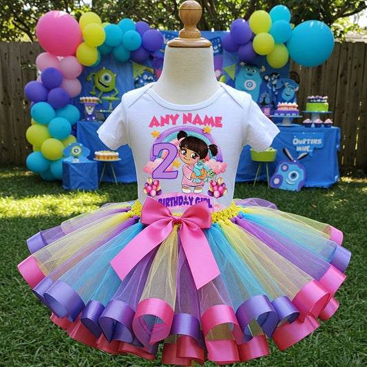 All Sizes Monsters Inc Boo Custom Personalized Name Birthday Rainbow Ribbon Sewn Tutu Outfit Set Dress