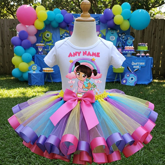 All Sizes Monsters Inc Boo Custom Personalized Name Rainbow Ribbon Sewn Tutu Outfit Set Dress