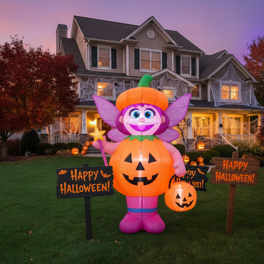 Sesame Street Abby Cadabby Pumpkin Costume 4 Foot Yard Inflatable Blow Up Halloween Party Gift