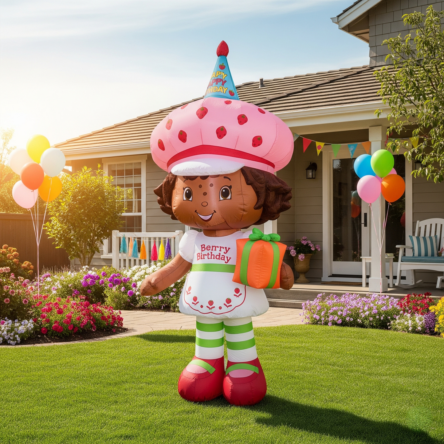 Black African American Strawberry Shortcake 4 Foot Yard Inflatable Blow Up Birthday Party Gift