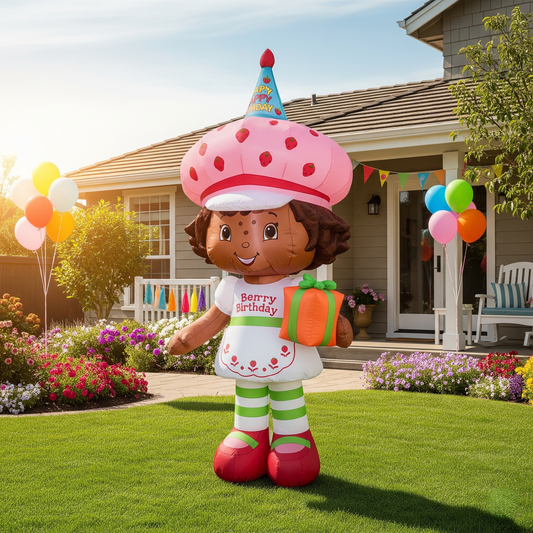 Black African American Strawberry Shortcake 4 Foot Yard Inflatable Blow Up Birthday Party Gift