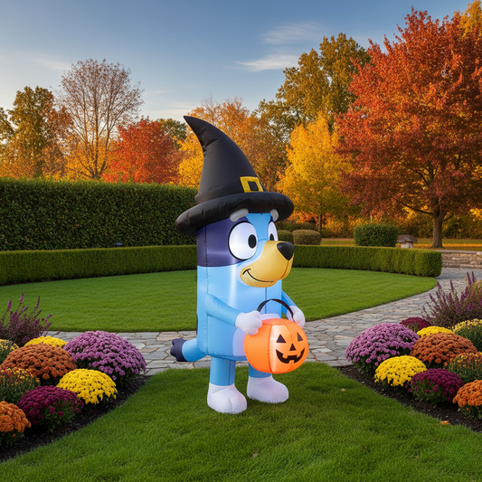 Bluey Heeler Dog Witch Costume 4 Foot Yard Inflatable Blow Up Halloween Party Gift