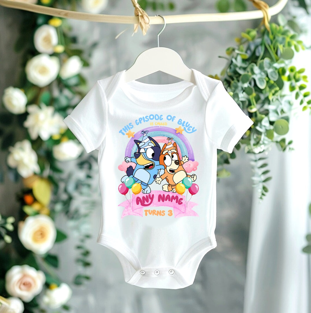 All Sizes Bluey & Bingo Custom Personalized Name Birthday Rainbow Ribbon Sewn Tutu Outfit Set Dress