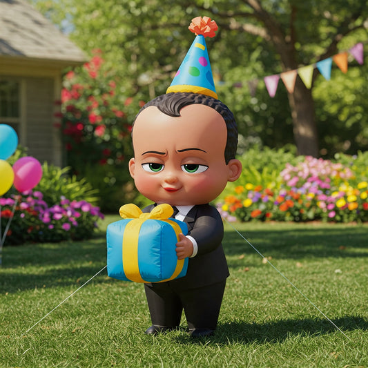 Black African American Boss Baby Boy 4 Foot Yard Inflatable Blow Up Birthday Party Gift