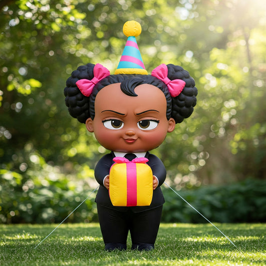 Black African American Boss Baby Girl 4 Foot Yard Inflatable Blow Up Birthday Party Gift