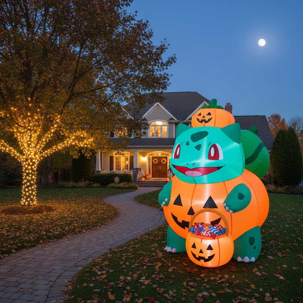 Pokemon Bulbasaur Pumpkin Costume 4 Foot Yard Inflatable Blow Up Halloween Party Gift