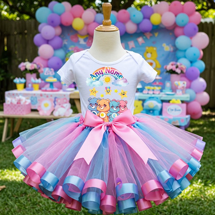 All Sizes Care Bears Custom Personalized Name Pink Blue Ribbon Sewn Tutu Outfit Set Dress