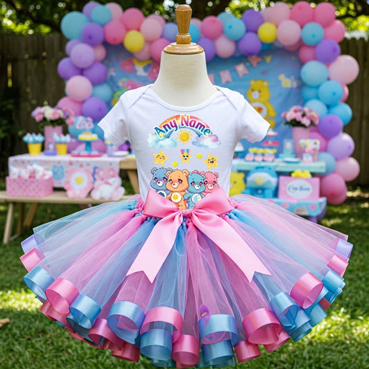 All Sizes Care Bears Custom Personalized Name Pink Blue Ribbon Sewn Tutu Outfit Set Dress