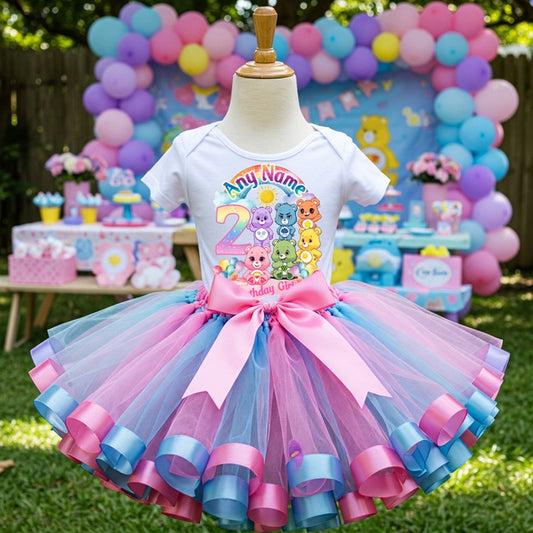 All Sizes Care Bears Custom Personalized Name Birthday Pink Blue Ribbon Sewn Tutu Outfit Set Dress