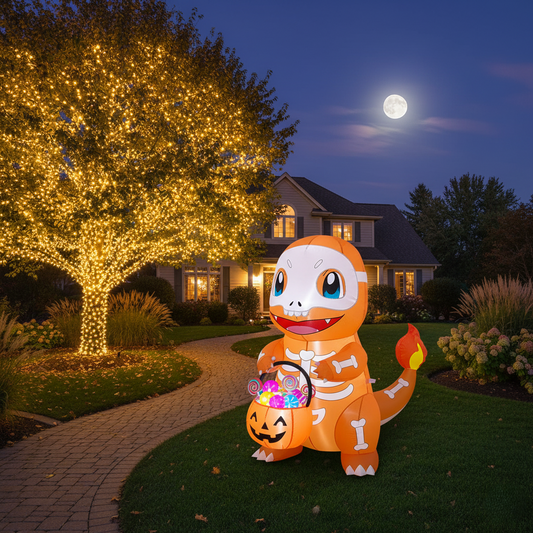 Pokemon Charmander Skeleton Costume 4 Foot Yard Inflatable Blow Up Halloween Party Gift