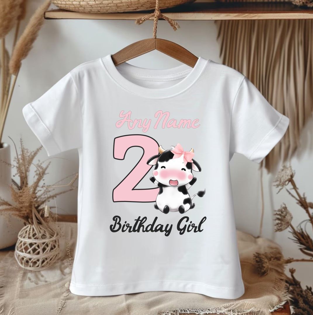 All Sizes Cute Little Cow Pink Custom Personalized Name Birthday Pink White Cow Print Ribbon Sewn Tutu Outfit Set Dress