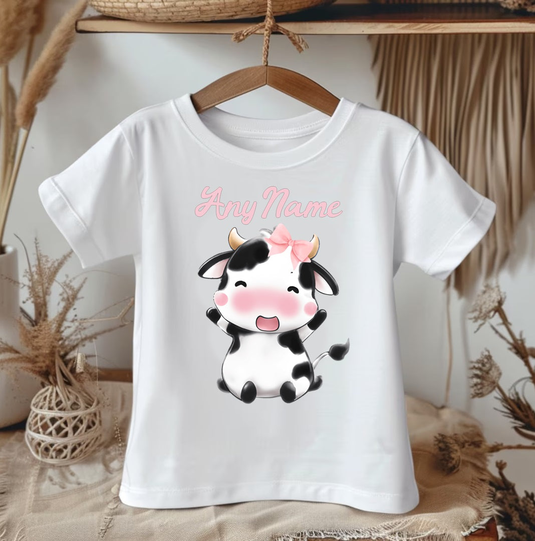 All Sizes Cute Little Cow Pink Custom Personalized Name Pink White Cow Print Ribbon Sewn Tutu Outfit Set Dress