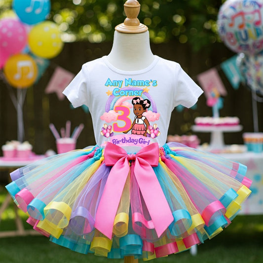 All Sizes Gracie's Corner Custom Personalized Name Birthday Pastel Rainbow Ribbon Sewn Tutu Outfit Set Dress