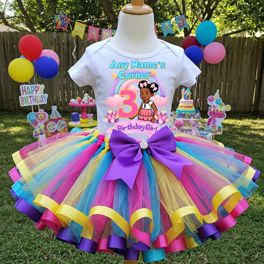 All Sizes Gracie's Corner Custom Personalized Name Birthday Rainbow Ribbon Sewn Tutu Outfit Set Dress