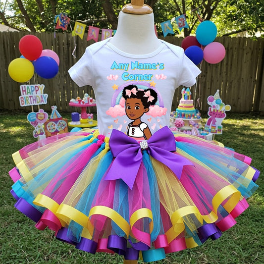 All Sizes Gracie's Corner Custom Personalized Name Rainbow Ribbon Sewn Tutu Outfit Set Dress