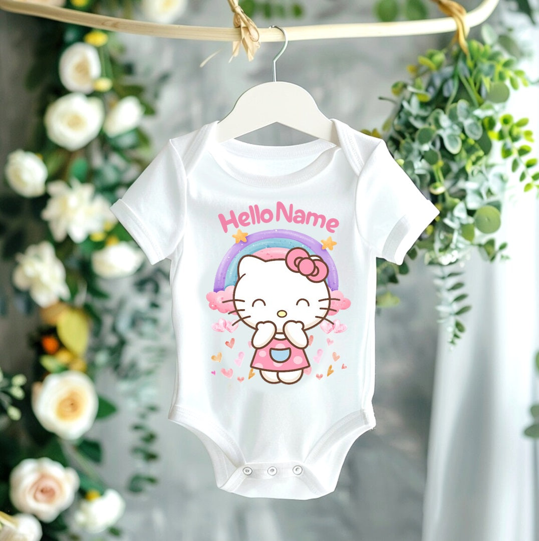 All Sizes Hello Kitty Custom Personalized Name Pink White Gold Ribbon Sewn Tutu Outfit Set Dress