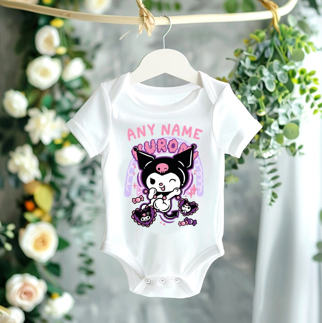 All Sizes Hello Kitty Kuromi Custom Personalized Name Pink White Black Ribbon Sewn Tutu Outfit Set Dress