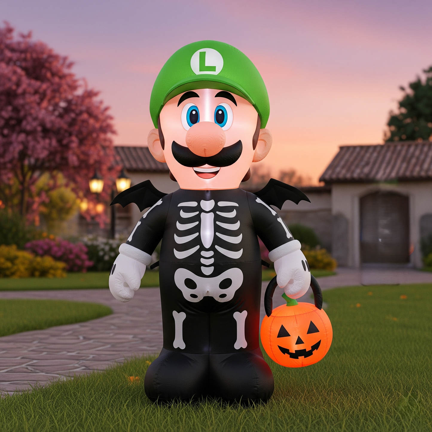 Super Mario Bros Luigi Skeleton Costume 4 Foot Yard Inflatable Blow Up Halloween Party Gift