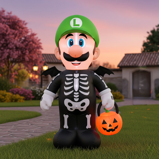 Super Mario Bros Luigi Skeleton Costume 4 Foot Yard Inflatable Blow Up Halloween Party Gift