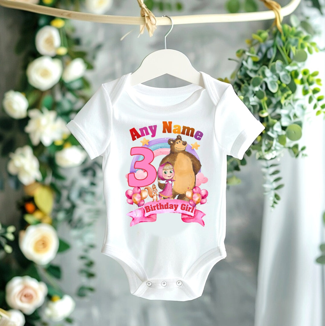 All Sizes Masha and the Bear Custom Personalized Name Birthday Rainbow Ribbon Sewn Tutu Outfit Set Dress