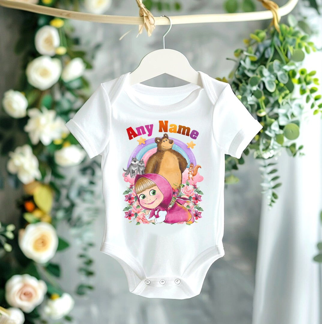All Sizes Masha and the Bear Custom Personalized Name Rainbow Ribbon Sewn Tutu Outfit Set Dress