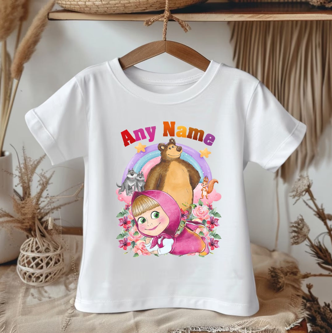 All Sizes Masha and the Bear Custom Personalized Name Rainbow Ribbon Sewn Tutu Outfit Set Dress