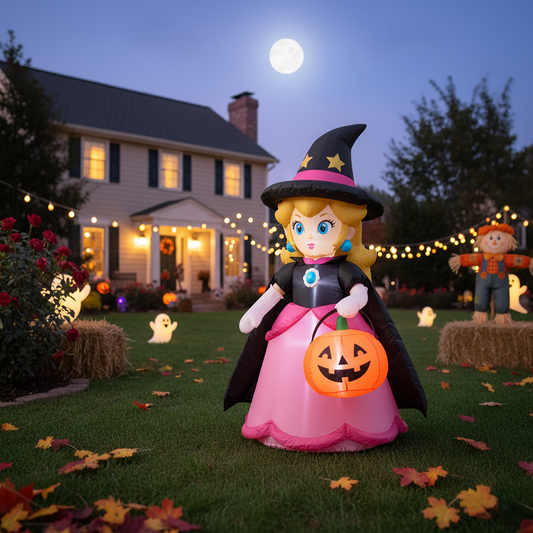 Super Mario Bros Princess Peach Witch Costume 4 Foot Yard Inflatable Blow Up Halloween Party Gift