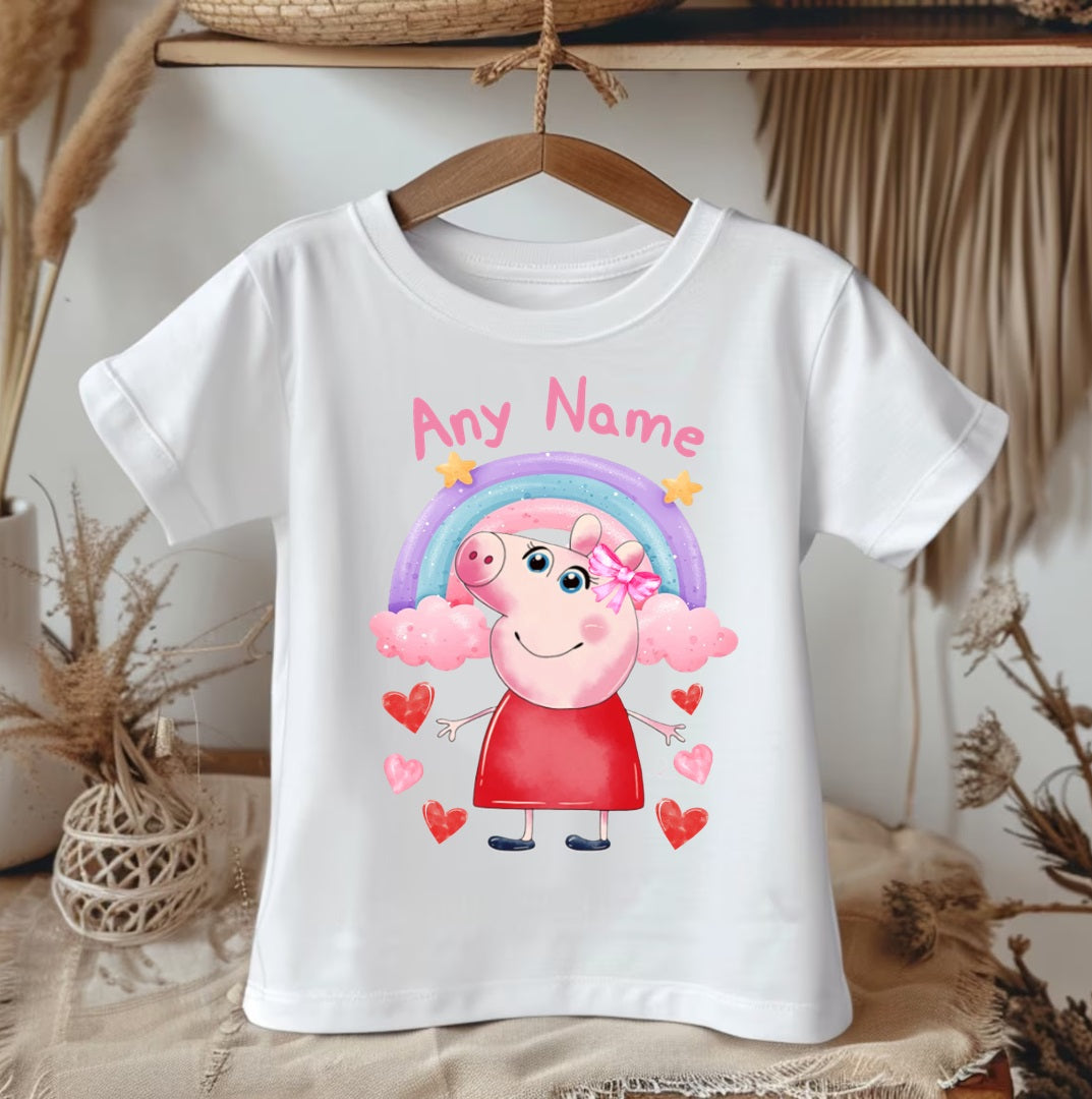 All Sizes Peppa Pig Custom Personalized Name Rainbow Ribbon Sewn Tutu Outfit Set Dress