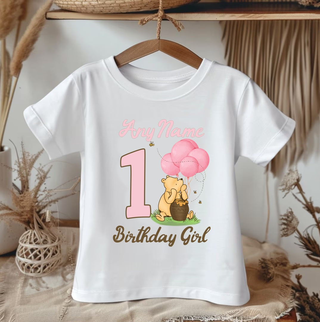 All Sizes Winnie the Pooh Girls Custom Personalized Name Birthday Pink Gold Brown Ribbon Sewn Tutu Outfit Set Dress