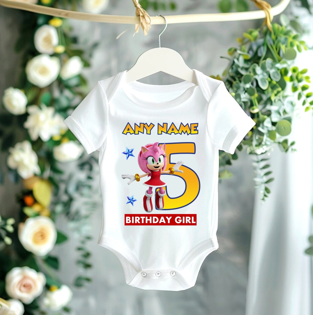 All Sizes Sonic the Hedgehog Movie Amy Rose Custom Personalized Name Birthday Pink Red Gold Ribbon Sewn Tutu Outfit Set Dress